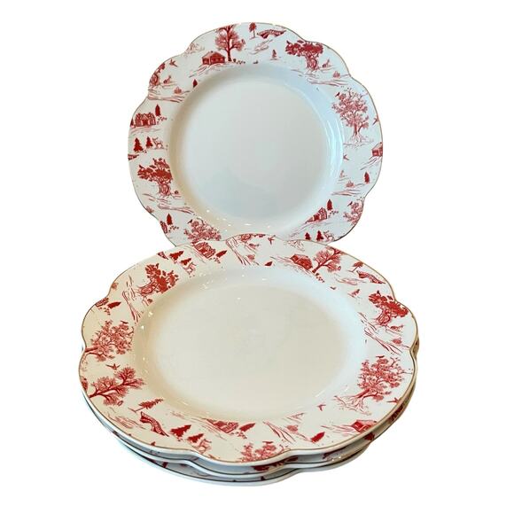 4pc Grace Teaware Christmas Dinner Plates Holiday Red Winter Village Toile 11in - Picture 5 of 16